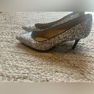 Old Navy Silver Glitter Pointed-Toe Pumps - Low Stiletto Heels